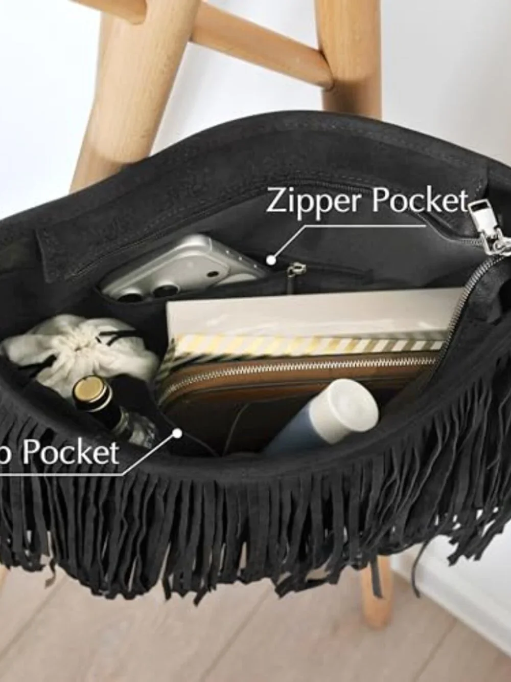 Faux Suede Leather Fringe Hobo Crossbody Shoulder Bag